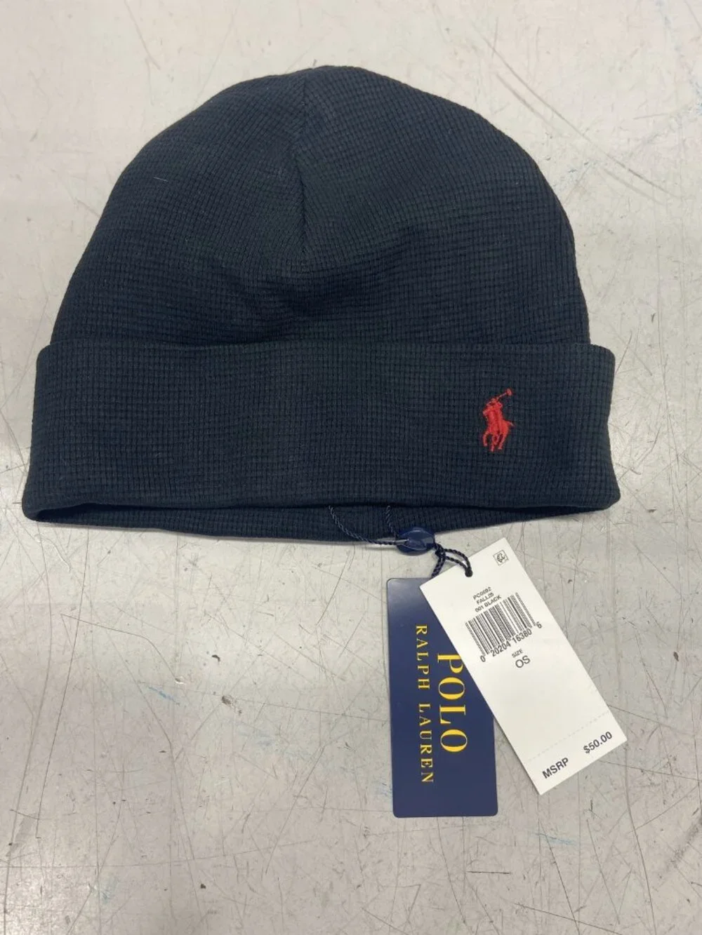 Polo Ralph Lauren Mens Thermal Cuffed Beanie One Size Black Embroidered Logo